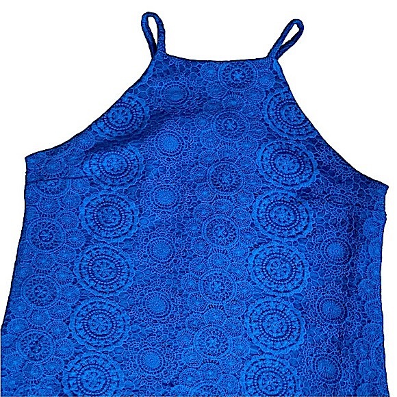 Lucy Love size small Sophia blue lace mini dress, strapless, attached slip EUC - Picture 4 of 12